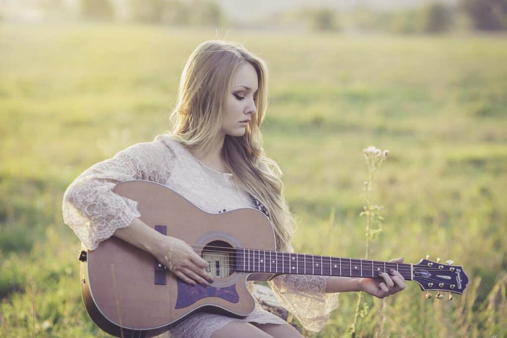 country, guitar, girl, music, instrument, musical, acoustic, acoustic guitar, country music, guitarist, musical instrument, musician, blonde girl, guitar, music, music, music, music, music