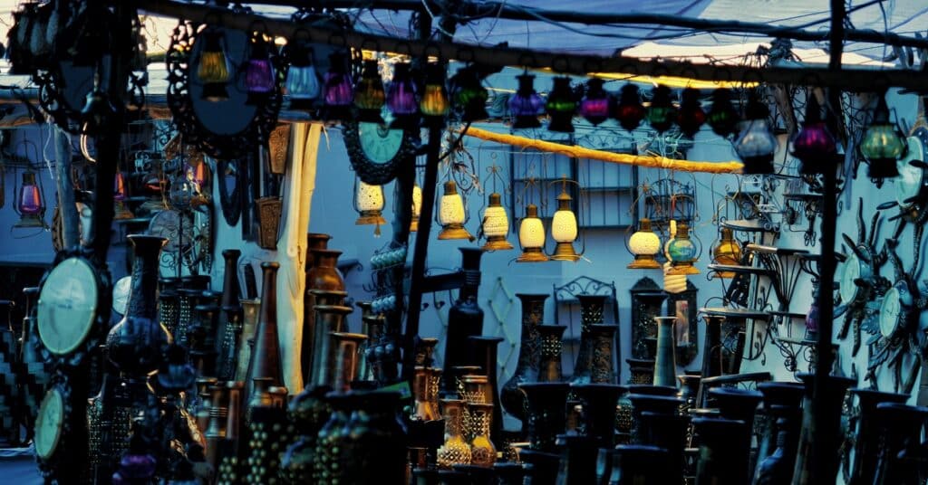 lighted lamps at night