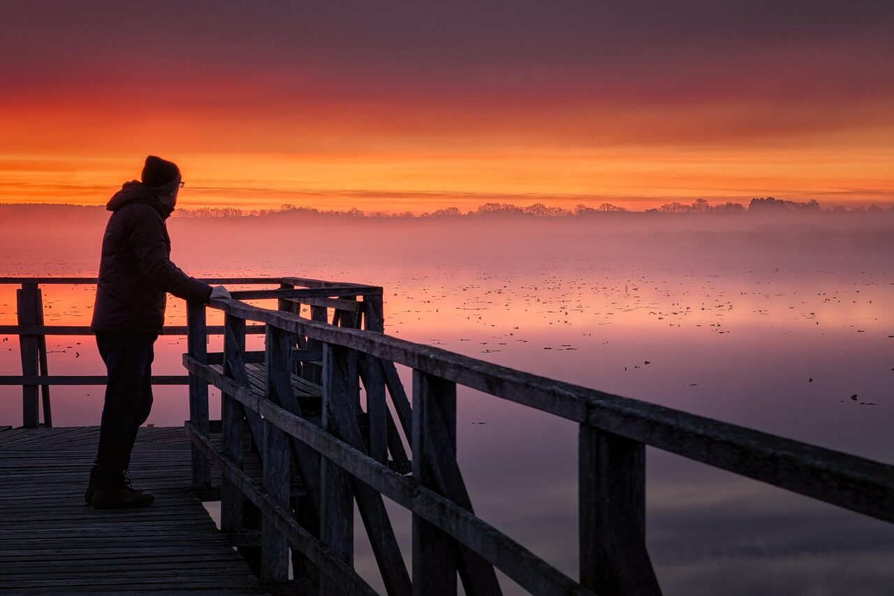 man, pier, silhouette, sunrise, fog, mystical, nature, landscape, sunrise, sunrise, sunrise, sunrise, sunrise