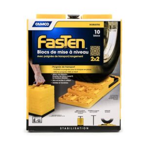 Camco FasTen RV Leveling Blocks yellow 10-pack with T-handle