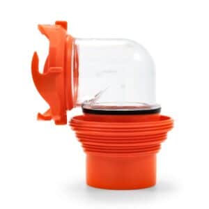 Camco Sewer Hose Connector; RhinoFLEX ™; For Connecting Sewer Hose to Dump Station; Translucent Bayonet Elbow Fitting With 4-in-1 Adapter; Orange