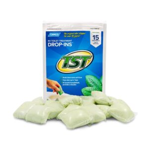 Camco Waste Holding Tank Treatment; TST™; Chemical Treatment Used To Break Down Waste and Tissue; Without Formaldehyde; With Deodorant; Original Scent; Treats 40 Gallon Holding Tank; Drop-INS ™ Individual Dose Pouches; Bag of 15 Treatments