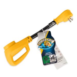 Camco Power Cord Adapter; Power Grip ™; For Connecting RV Power Inlet To Standard Power Source; 15 Amp Male To 30 Amp Female; 15 Amp Dogbone; Non Locking; Not Waterproof; With Plug Head Handle