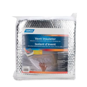 Camco Roof Vent Insulation; For 14 Inch x 14 Inch Vents; 3 Inch Foam With Reflective Backing; With Removable Cover; With English/ French Language Packaging